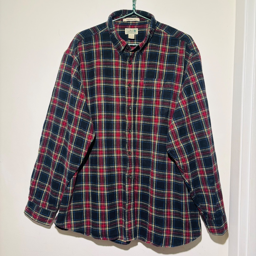 L.L.Bean Scotch Plaid Flannel Button‎ Down Red/Green/Black Men's Shirt Size XXL - Picture 2 of 7